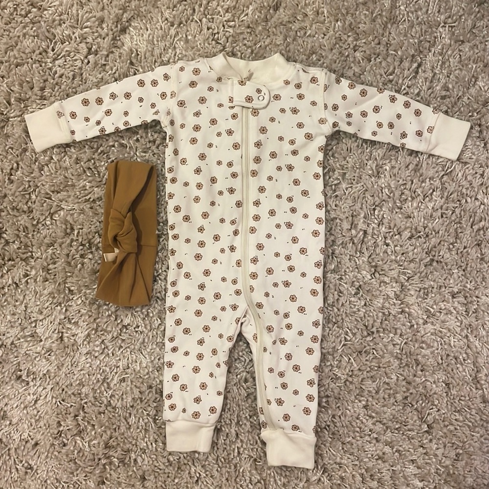 Quincy Mae zippered onesie and matching head band